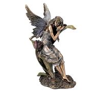 Veronese Studio Figurine elfe bronzée sur tulipe, couronne de fleurs, 22,5 cm, statue de fée fantastique décoration