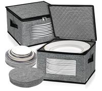 VERONLY Boîtes de rangement pour vaisselle en porcelaine avec couvercle et poignées, boîte de rangement pour vaisselle avec 12 séparateurs en feutre, peut contenir 24 assiettes, 30,5 x 30,5 x 20,3 cm