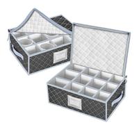 VERONLY Lot de 2 boîtes de rangement empilables pour tasses et tasses à café avec séparateurs - Capacité : 24 verres