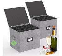 VERONLY Lot de 2 boîtes de rangement pour flûtes à champagne avec | Coque rigide, peut contenir 24 flûtes. Séparateurs sécurisent les verres. Double poignée, résistant à la poussière
