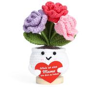 Veroola Cadeaux pour maman, mignon Noël, fête des mères et cadeaux d'anniversaire, figurine de jouet pour maman. Fleurs positives tricotées, poupée crochetée. Cadeaux pour maman de fille et fils.
