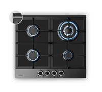 Klarstein Verosteel Plaque de Cuisson Gaz 60cm - 4 Brûleurs 8000W, Verre & Inox, Allumage Électrique, Sécurité Anti-Flamme, GPL & Gaz Naturel, Kit Inclus, Acier inoxydable noir