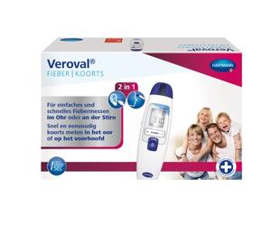 Veroval Thermomètre infrarouge 2 en 1 - Mesure rapide de la fièvre dans l'oreille et le front - Idéal pour les familles - Avec 10 capuchons de protection