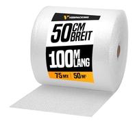 verpacking rouleau papier bulle 100 m de long - épaisseur et largeur au choix, rouleau a bulle rembourrage colis matériaux d emballage pour cartons (2 rouleaux - 50 cm x 100 m, 75 my)