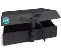 Verpackungswelt Coffret avec Couvercle-31x22x10-Carton Cadeau à Fermeture Magnétique & Joli Ruban|Parfait pour Anniversaire, Mariage, Noël, Saint-Valentin, Naissance-Boîte Box Vide en noir-Pack de 5