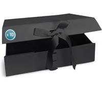 Verpackungswelt Coffret avec Couvercle-31x22x10-Carton Cadeau à Fermeture Magnétique & Joli Ruban|Parfait pour Anniversaire, Mariage, Noël, Saint-Valentin, Naissance-Boîte Box Vide en noir-Pack de 10