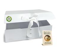 Verpackungswelt Coffret cadeau avec couvercle - 31 x 22 x 10 cm - Boîte cadeau avec fermeture magnétique et nœud élégant - Parfait pour anniversaire, mariage, naissance - Emballage cadeau blanc