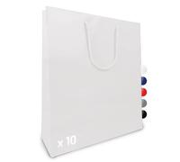 Verpackungswelt Lot de 10 sacs cadeaux en papier brillant avec anse - 35 x 12 x 40 cm - Idéal pour anniversaire, Noël, pendaison de crémaillère et souvenir - Blanc