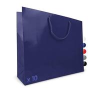 Verpackungswelt Lot de 10 sacs cadeaux en papier brillant avec anse - 48 x 15 x 40 cm - Idéal pour anniversaire, Noël, pendaison de crémaillère et petit cadeau - Bleu