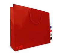 Verpackungswelt Lot de 10 sacs cadeaux en papier brillant avec anse - 48 x 15 x 40 cm - Idéal pour anniversaire, Noël, pendaison de crémaillère et souvenir - Rouge