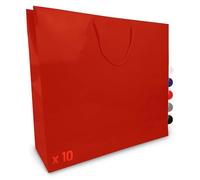 Verpackungswelt Lot de 10 sacs cadeaux en papier brillant avec anse - 60 x 15 x 50 cm - Idéal pour anniversaire, Noël, pendaison de crémaillère et souvenir - Rouge