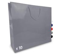 Verpackungswelt Lot de 10 sacs cadeaux en papier brillant avec anse - 60 x 15 x 50 cm - Idéal pour anniversaire, Noël, pendaison de crémaillère et petit cadeau - Gris
