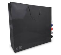 Verpackungswelt Lot de 10 sacs cadeaux en papier brillant avec anse - 60 x 15 x 50 cm - Idéal pour anniversaire, Noël, pendaison de crémaillère et souvenir - Noir