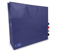 Verpackungswelt Lot de 50 sacs cadeaux en papier brillant avec anse - 60 x 15 x 50 cm - Idéal pour anniversaire, Noël, pendaison de crémaillère et petit cadeau - Bleu