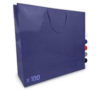 Verpackungswelt Sachets cadeaux 100 pièces | Sachets en papier brillants avec poignée | Sachet cadeau 15x60x50 cm | Sachet en papier idéal pour anniversaire, Noël, déménagement & petits cadeaux | Bleu