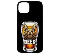 Verre à bière Amusant Ours avec Bois de cerf Coque pour iPhone 15 Plus