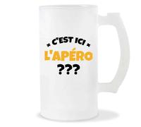 Verre à Bière C'est ici l'apéro | Chope de Bière Pinte | Idée Cadeau Alcool Humour Original Drôle Apéro Anniversaire Fête Soirée Unique