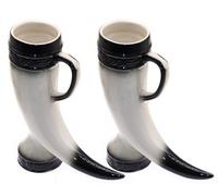 Verre à Bière Cornes Viking Set de 2 Tiki Mug Horn Gobelet Forme de Corne Verres à Cocktails TIKIS Lot de 2 Tasses en Céramique Inspiration Vikings Nordique