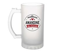 Verre à bière de la Meilleure Amandine du monde 1- Chope - Idée Verre à bière Personnalisable Cadeau Anniversaire Fête Original Famille Travail Départ Collègue Retraite Noël.