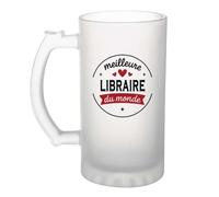 Verre à bière de la Meilleure Libraire du monde 1- Chope - Idée Verre à bière Personnalisable Cadeau Anniversaire Fête Original Famille Travail Départ Collègue Retraite Noël.