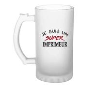 Verre à bière d'un Super Imprimeur - Chope - Idée Verre à bière Personnalisable Cadeau Anniversaire Fête Original Famille Travail Départ Collègue Retraite Noël.