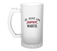 Verre à bière d'un Super Marcel - Chope - Idée Verre à bière Personnalisable Cadeau Anniversaire Fête Original Famille Travail Départ Collègue Retraite Noël.