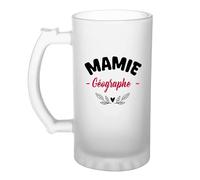 Verre à bière d'une Mamie Géographe - Chope - Idée Verre à bière Personnalisable Cadeau Anniversaire Fête Original Famille Travail Départ Collègue Retraite Noël.
