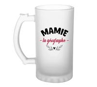 Verre à bière d'une Mamie la géographe - Chope - Idée Verre à bière Personnalisable Cadeau Anniversaire Fête Original Famille Travail Départ Collègue Retraite Noël.