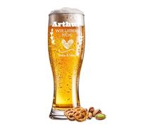Verre à bière gravé en forme de cœur avec empreinte digitale 0,5 l avec texte au choix pour nom ou inscription - Verre de blé individuel pour des occasions spéciales telles que anniversaire