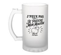 Verre à Bière J’peux pas je préfère mon Mouton J'peux pas minimaliste | Chope Givrée en Verre Trempé 470 ml à Anse Recto Verso | Apéro Bar Bistrot Match | Cadeau Homme Anniversaire Fête des Pères