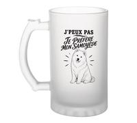 Verre à Bière J’peux pas je préfère mon Samoyède J'peux pas minimaliste | Chope Givrée en Verre Trempé 470 ml à Anse Recto Verso | Apéro Bar Bistrot Match | Cadeau Homme Anniversaire Fête des Pères