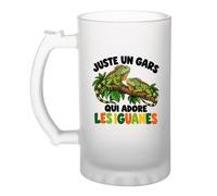 Verre à Bière Juste un gars qui adore les iguanes | Chope Givrée en Verre Trempé 470 ml à Anse Recto Verso | Apéro Bar Bistrot Match | Cadeau Amoureux des Animaux Homme Anniversaire Fête des Pères