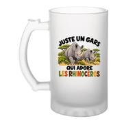 Verre à Bière Juste un gars qui adore les rhinocéros | Chope Givrée en Verre Trempé 470 ml à Anse Recto Verso | Apéro Bar Bistrot Match | Cadeau Amoureux des Animaux Homme Anniversaire Fête des Pères