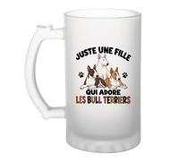 Verre à Bière Juste une fille qui adore les bull terriers | Chope Givrée en Verre Trempé 470 ml à Anse Recto Verso | Apéro Bar Bistrot Match | Cadeau Maman de Chien Homme Anniversaire Fête des Pères