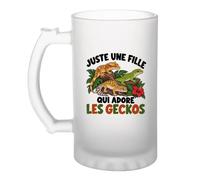 Verre à Bière Juste une fille qui adore les geckos | Chope Givrée en Verre Trempé 470 ml à Anse Recto Verso | Apéro Bar Bistrot Match | Cadeau Amoureuse des Animaux Homme Anniversaire Fête des Pères
