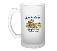Verre à Bière La marche, toujours une bonne idée | Chope Givrée en Verre Trempé 470 ml à Anse Recto Verso | Apéro Bar Bistrot Match | Cadeau Marcheur Marcheuse Homme Anniversaire Fête des Pères