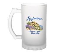 Verre à Bière La Provence, toujours une bonne idée | Chope Givrée en Verre Trempé 470 ml à Anse Recto Verso | Apéro Bar Bistrot Match | Cadeau Provençal Provençale Homme Anniversaire Fête des Pères