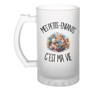Verre à Bière Mes petits-enfants c'est ma vie | Chope Givrée en Verre Trempé 470 ml à Anse Recto Verso | Apéro Bar Bistrot Match | Cadeau Grand-père Grand-mère Homme Anniversaire Fête des Pères