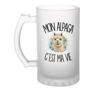 Verre à Bière Mon alpaga c'est ma vie | Chope Givrée en Verre Trempé 470 ml à Anse Recto Verso | Apéro Bar Bistrot Match | Cadeau Éleveur et Éleveuse D'alpagas Homme Anniversaire Fête des Pères
