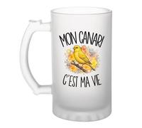 Verre à Bière Mon canari c'est ma vie | Chope Givrée en Verre Trempé 470 ml à Anse Recto Verso | Apéro Bar Bistrot Match | Cadeau Passionné et Passionnée D'oiseaux Homme Anniversaire Fête des Pères