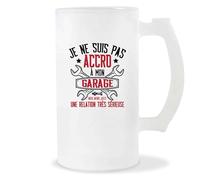 Verre à Bière Pas Accro à mon Garage | Chope de Bière Pinte | Idée Cadeau Garagiste Humour Mécanique Voiture Drôle Original Garage