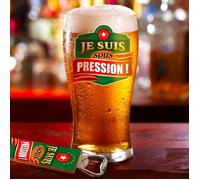 Verre à bière - STC - Je suis sous pression - Blanc - Décapsuleur inclus - 2 pièces