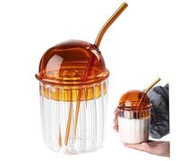 Verre À Café Glacé Avec Paille Et Couvercle 14 Oz/450 Ml Tasse À Latte Glacée Réutilisable À Large Ouverture Amovible Pour Smoothie Verre À Café Glacé Pour Soda, Maison, Bureau, Bar, Tasses À Dôme