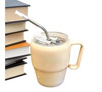 Verre à café glacé | Verre à boisson avec impression de lettres, tasse à paille chaude glacée anti-fuite avec poignée pour camping, pique-nique, restaurant, mariage, voyage