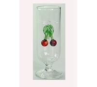 Verre a chot en verre clair, verre à liqueur décoratif avec pied, en verre soufflé à la bouche, avec deux cerises en verre coloré à l'intérieur, hauteur environ 10 cm conçu et fabriqué par le Oberstdorfer Glashütte