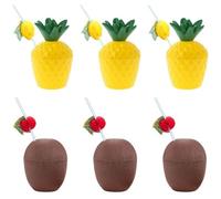 Verre à cocktail Lot de 6 tasses hawaïennes en plastique en forme d’ananas et de noix de coco - avec 6 pailles à fruits pliables