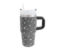 Verre A Eau - Gobelet isotherme de 400ML avec anse - Gobelet à paillettes, gourde en acier inoxydable ornée de strass et de diamants, pour femmes(Black)