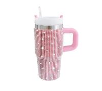 Verre A Eau - Gobelet isotherme de 400ML avec anse - Gobelet à paillettes, gourde en acier inoxydable ornée de strass et de diamants, pour femmes(Pink)
