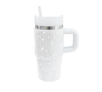 Verre A Eau - Gobelet isotherme de 400ML avec anse - Gobelet à paillettes, gourde en acier inoxydable ornée de strass et de diamants, pour femmes(White)