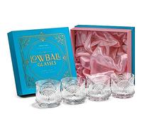 Verre à l'Ancienne Art Déco Vintage Années 1920 | Lot de 4 | 260 ml | Verres Old Fashioned en Cristal Côtelé pour Cocktails Classiques | Verrerie Whisky Cannelé à Fond Épais